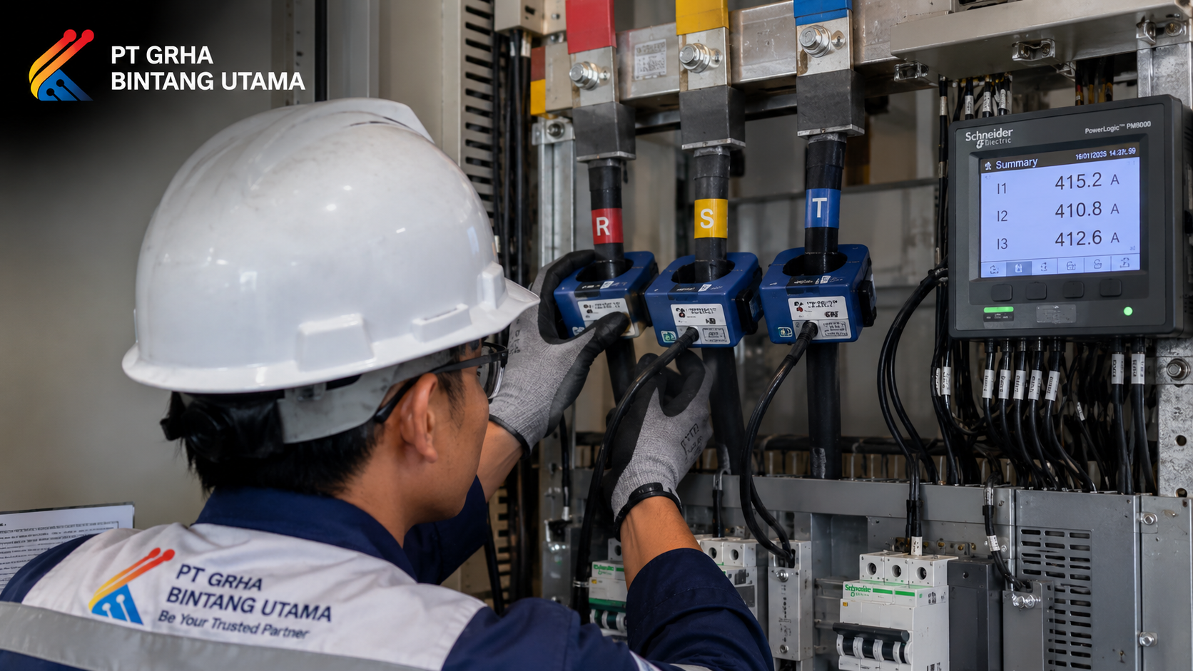 Industrial current transformer installed in an electrical panel for current, energy, and machine monitoring. Industrial current transformer installed in an electrical panel for current, energy, and machine monitoring.